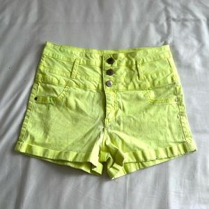 Sapphire Ink Neon Yellow Jean Demin Shorts High Waisted Pastel Yellow